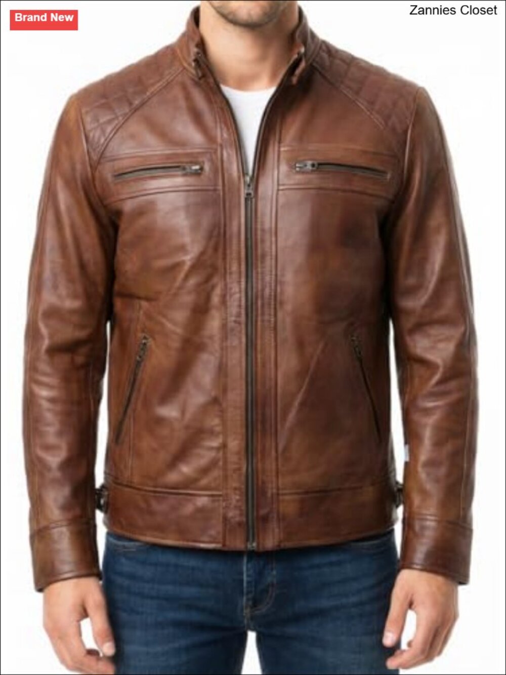 Men's Genuine Lambskin Leather Biker Motorcycle Jacket Vintage Moto